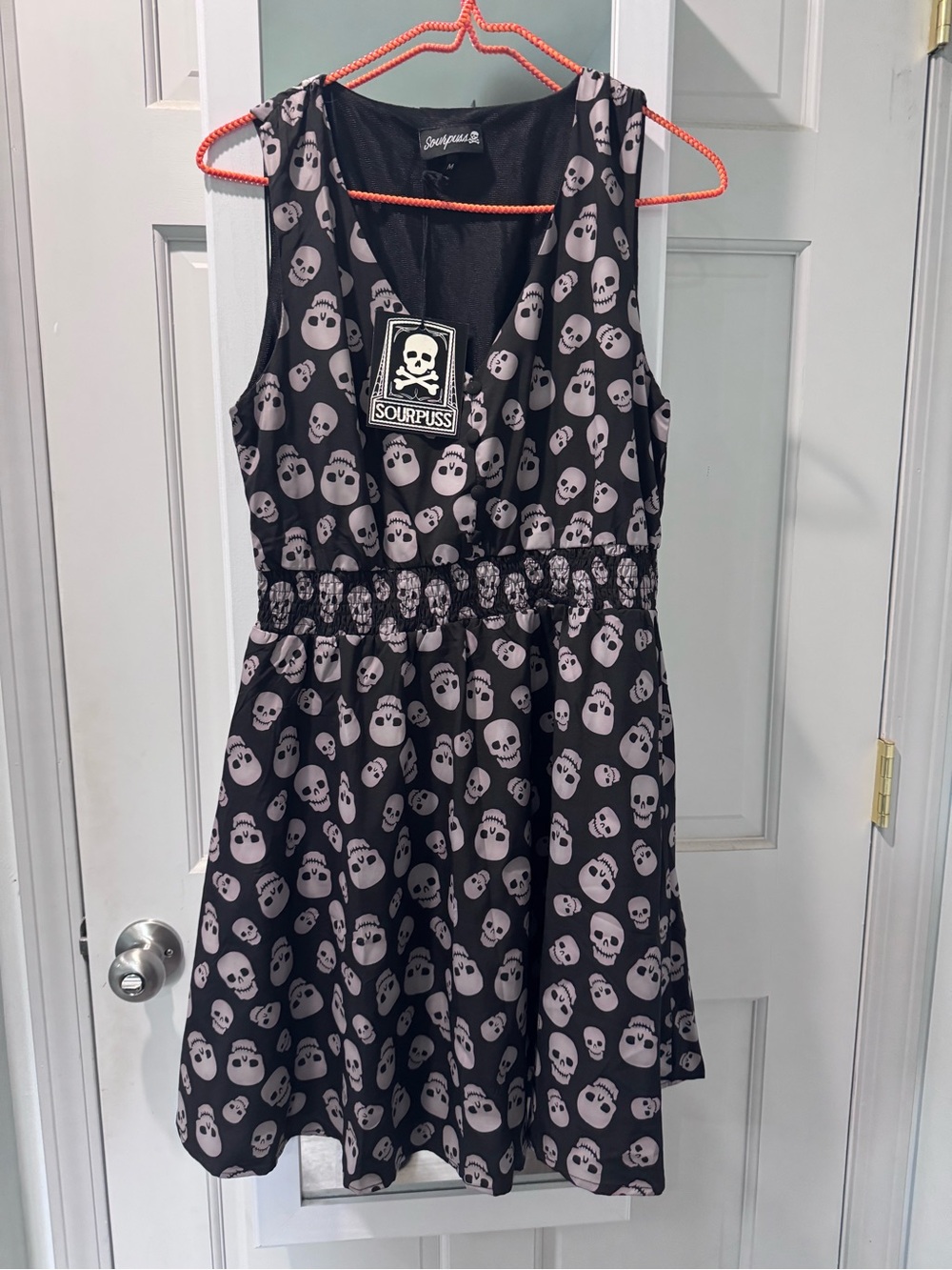 Sourpuss Black Dress with Light Gray Skull Print